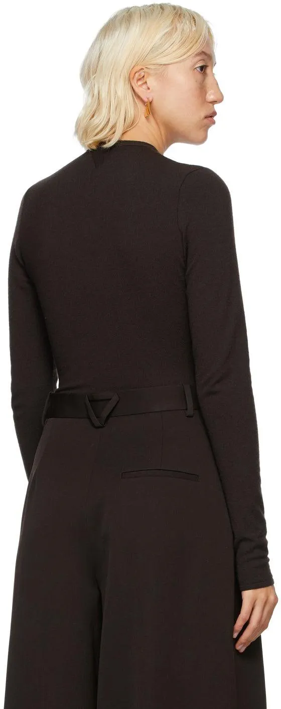 Bottega Veneta Brown Cashmere V-Neck Bodysuit