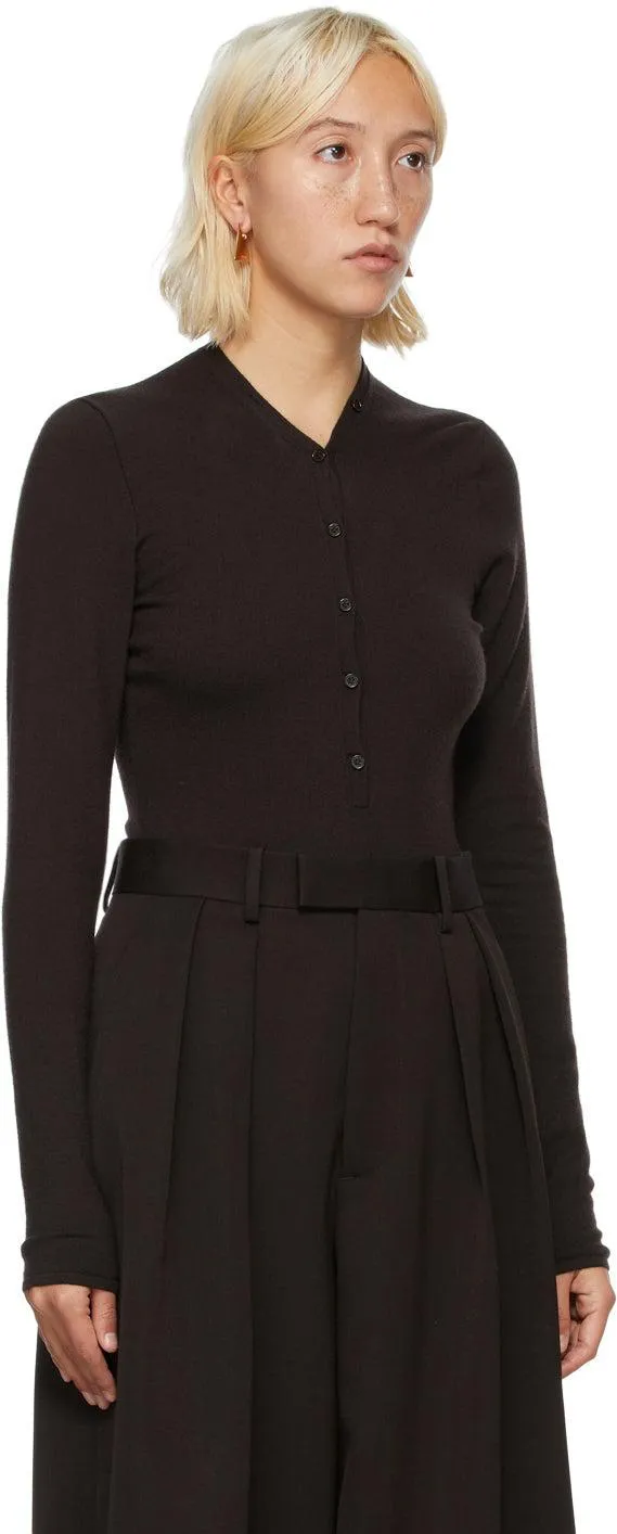 Bottega Veneta Brown Cashmere V-Neck Bodysuit