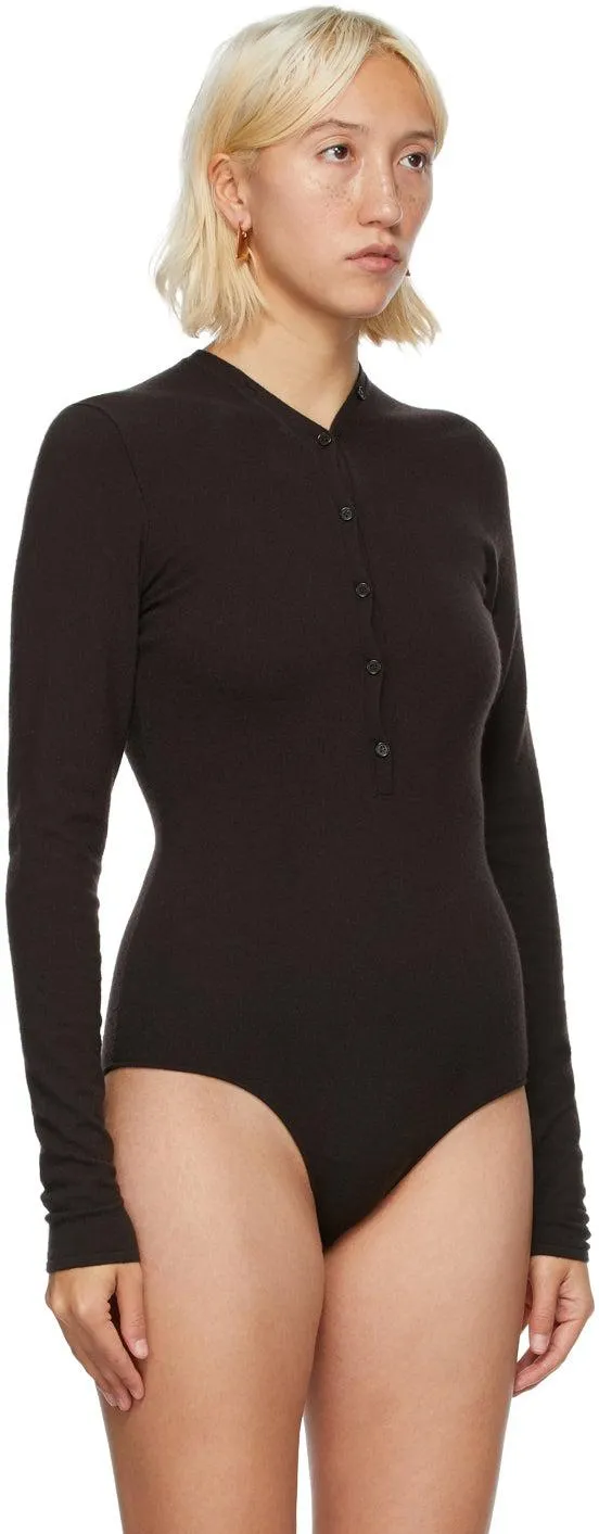 Bottega Veneta Brown Cashmere V-Neck Bodysuit