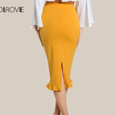 COLROVIE Split Ruffle OL Pencil Skirt