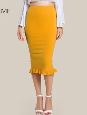 COLROVIE Split Ruffle OL Pencil Skirt