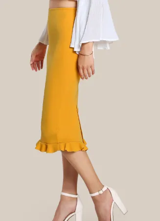 COLROVIE Split Ruffle OL Pencil Skirt