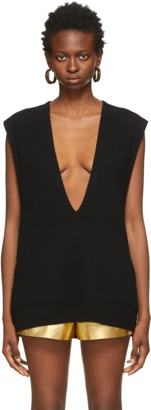 Dries Van Noten Black Cashmere V-Neck Vest