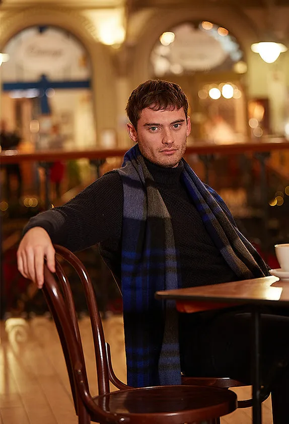 Joshua Ellis 100% Cashmere Stole Black x Cobalt