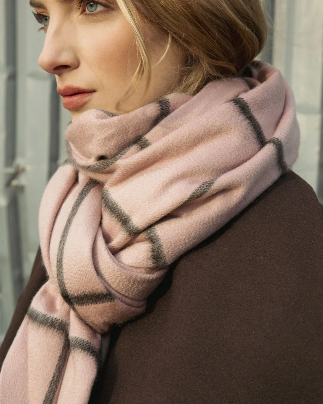 Joshua Ellis Pink & Black Windowpane Cashmere Stoles