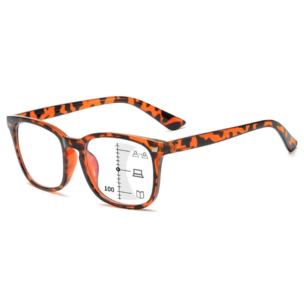 Square Progressive Multifocus Reading Glasses Anti Blue Light Presbyopic Glasses Spring Hinge Readers Far and Near Dual-use