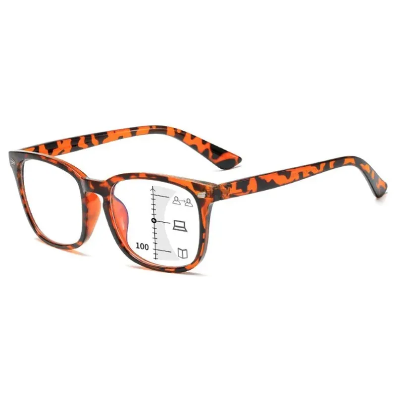 Square Progressive Multifocus Reading Glasses Anti Blue Light Presbyopic Glasses Spring Hinge Readers Far and Near Dual-use