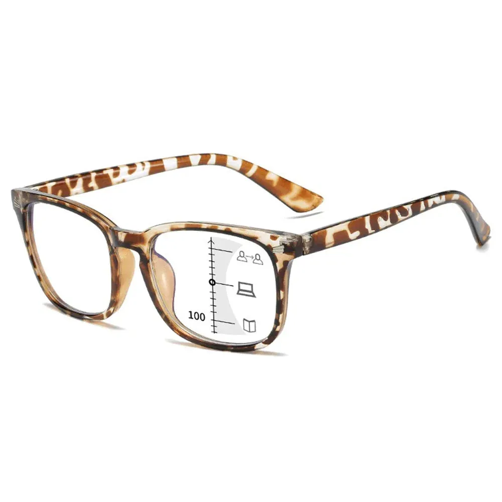 Square Progressive Multifocus Reading Glasses Anti Blue Light Presbyopic Glasses Spring Hinge Readers Far and Near Dual-use