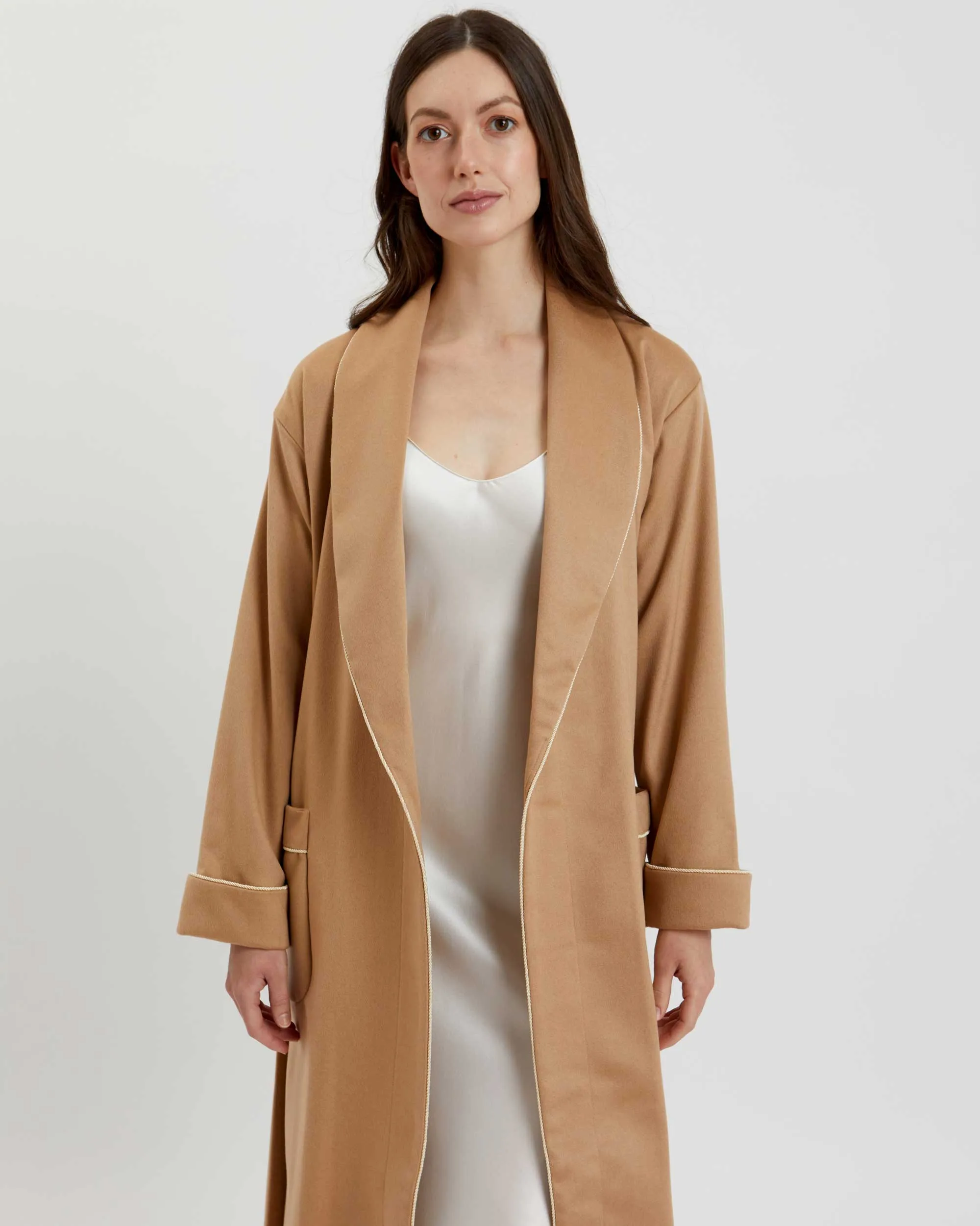 Women's Silk-Lined Cashmere Robe - Camel